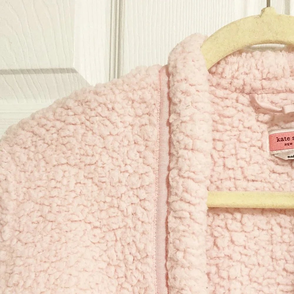 Kate Spade Blush Pink Plush High Pile Fleece Short Robe Gold Spade Logo XS/S